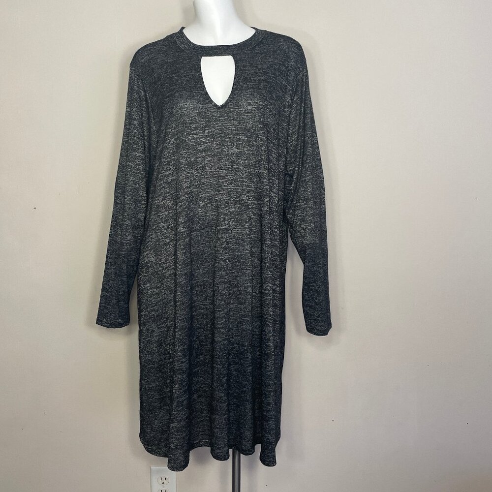 Lane Bryant Tunic Dress Womens 22/24 Black Marble Stretch Long Sleeve Semi-Sheer